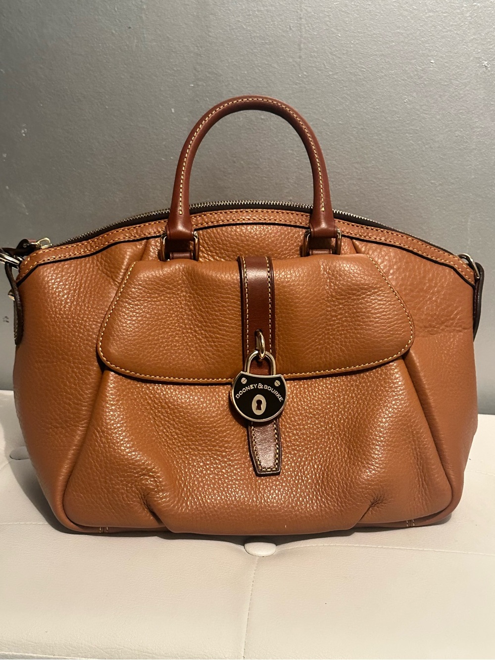 Dooney & Bourke Pebbled Leather Satchel in Cognac